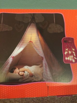 Our Generation Kids Tent Teepee Pink And White Stripes With Light