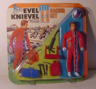 (c) 1975 Ideal Toy Evel Knievel 6 1/2 Inch Action Figure In Package Race Set