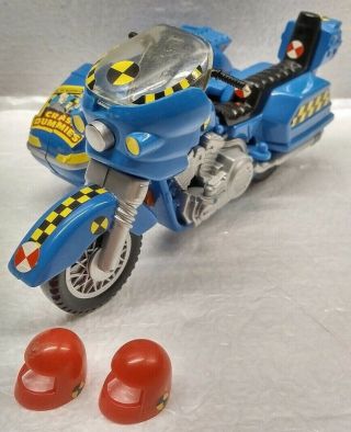1991 Tyco The Incredible Crash Test Dummies Blue Motorcycle Toy W/ Red Helmets