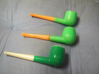 3 X Vintage Outdoor Plastic Green Bubble Blow Pipes