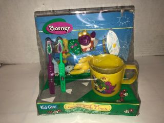 Vintage Barney The Dinosaur & Baby Bop Toothbrush Holder Cup Set