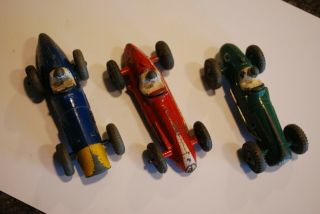 3 X Dinky Toys Racing Cars.  Maserati,  Cooper Bristol,  Ferrari.  Complete,