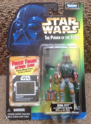 Star Wars Power Of Force Freeze Frame Boba Fett Action Figure On Card Potf