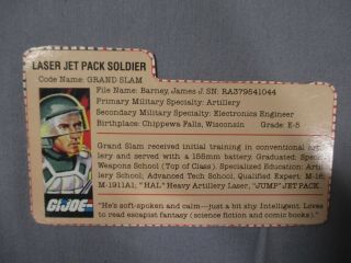 Gi Joe 1982 Silver Pads Grand Slam Peach File Card Only Vintage Hasbro