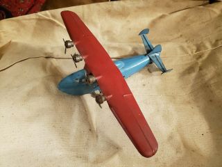 Vintage Wyandotte China Clipper Pressed Steel Airplane Red & Blue Complete
