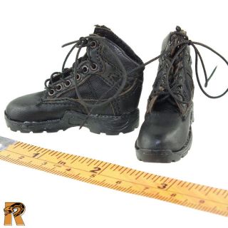 Flagset Boots - Black Combat Boots (for Feet) 3 - 1/6 Scale - Action Figures