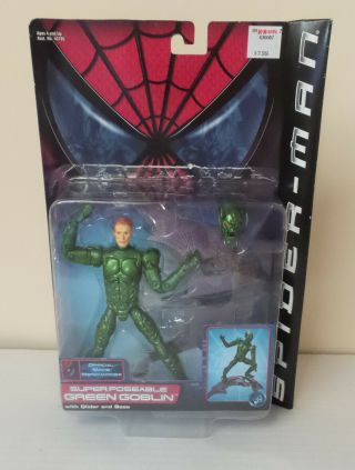 2001 Marvel Spider - Man Movie 1 Poseable Green Goblin W/glider Toy Biz Nib