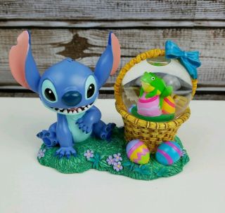 Disney Store Authentic Stitch Easter Figurine W/frog Snow Globe Lilo & Stitch