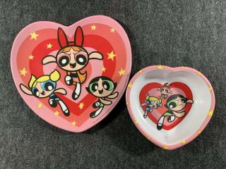 Powerpuff Girls 8 " Zak Designs Melamine Heart Plate & Bowl Cartoon Network 1999