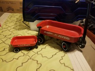 2 Differnt Sizes Mini Radio Flyer Doll Sized Metal Red Wagon