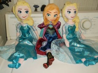 3 Disney Store Authentic Frozen 20 " Inches Elsa & Anna Plush Stuffed Soft Dolls