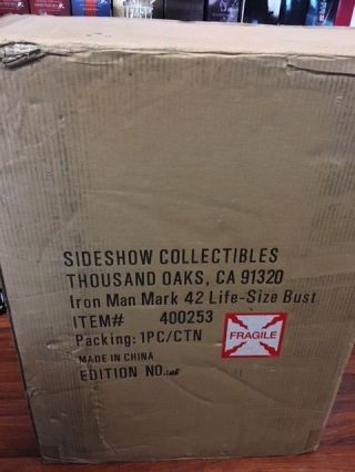 Sideshow Iron Man 3 Mark 42 Life Size Bust Empty Box Only (no Bust) Jc