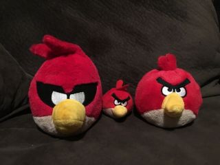 Angry Birds 5” Red Bird And Red Set Of 3 Plush Stuffed Toys