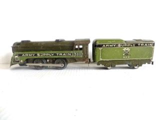 Ho Marx Army Train Steam Locomotive And Tender