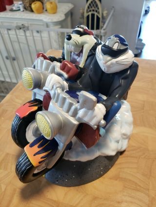 Taz Devil Bugs Bunny Motorcycle Bike 2000 Looney Toon Coin Bank Plastic 8 " Tall