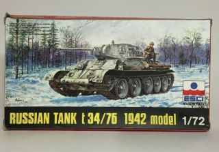 Esci Russian T34/76 Tank 1942 Model Kit 8032 Open Box Unbuilt 1:72 Scale