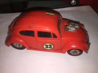 Rare Plastic Friction Cragstan Orange Volkswagen Beetle Bug Race Car 1960s