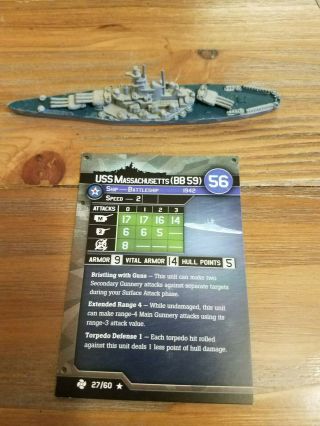 Uss Massachusetts 27/60 Axis And Allies War At Sea American With Card