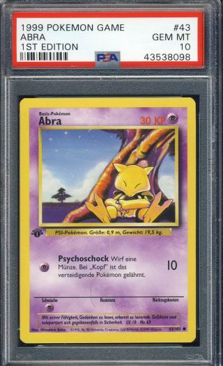 1999 Pokemon Game 1st Edition 43 Abra Psa 10 071119