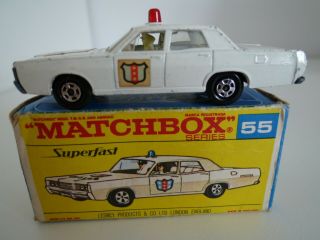 Matchbox Superfast No.  55d Mercury Police Car Issued 1970 Boxed Vgc
