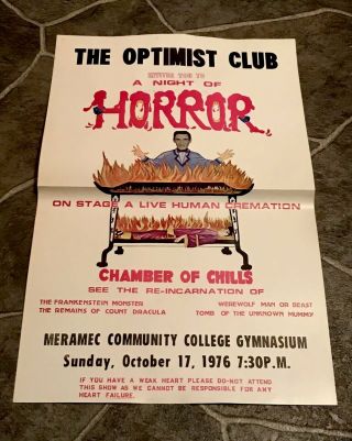 Vintage 1976 Night Horror Chamber Of Chills Spook Magic Show Poster Frankenstein