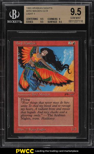 1993 Magic The Gathering Mtg Arabian Nights Bird Maiden C2 R Bgs 9.  5 (pwcc)