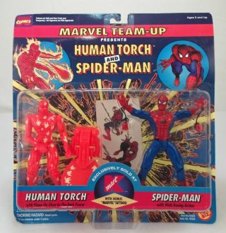 1995 Toy Biz Marvel Team - Up: Humantorch & Spider - Man 2 - Pack 5” Figures Moc
