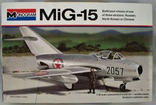 U.  S.  Dealer 1976 Monogram 1/48 Scale Mig - 15 With Pilot Plastic Model Kit