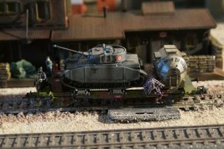 FLEISCHMANN,  WWII MILITARY WAGON WITH ONE PANZER AS LOAD,  SCALE HO 3
