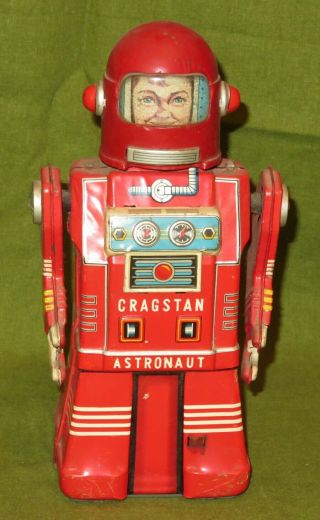 Japan C.  1960 Red Cragstan Astronaut Robot By Ko Yonezawa Vintage Space Race Ex
