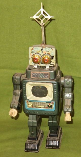 Alps Japan 1950s Television Space Man Robot Tin Toy Tv Has Antenna Ex With Nr