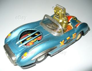 Japanese Tin Friction Atc Robot Space Patrol X - 5 Mercedes Car Spinner Golden Toy