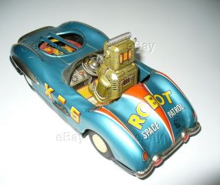 JAPANESE TIN FRICTION ATC ROBOT SPACE PATROL X - 5 MERCEDES CAR SPINNER GOLDEN TOY 4