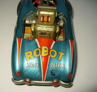 JAPANESE TIN FRICTION ATC ROBOT SPACE PATROL X - 5 MERCEDES CAR SPINNER GOLDEN TOY 5