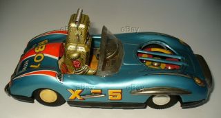 JAPANESE TIN FRICTION ATC ROBOT SPACE PATROL X - 5 MERCEDES CAR SPINNER GOLDEN TOY 6
