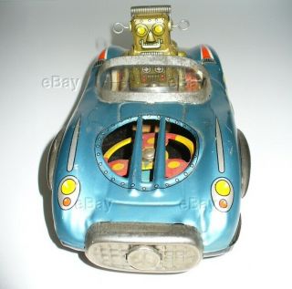 JAPANESE TIN FRICTION ATC ROBOT SPACE PATROL X - 5 MERCEDES CAR SPINNER GOLDEN TOY 8