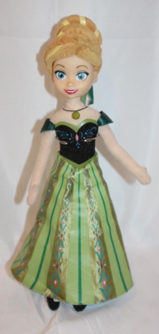 Disney Frozen Fever Talking Anna Plush Doll With Vinyl Face Green Dress