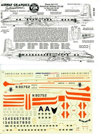 Airway Graphics 1:144 American Airlines Dc - 6b For Minicraft Decal Sheet A4 - 141u