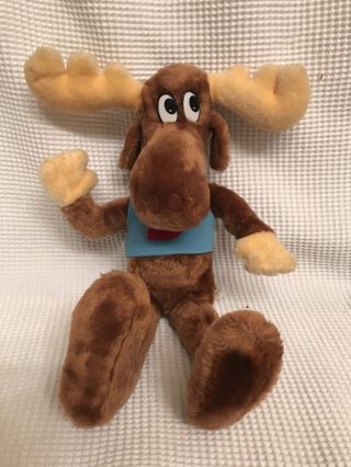Vintage Bullwinkle Plush Mighty Star Blue Vest Red B Posable Stuffed 1985