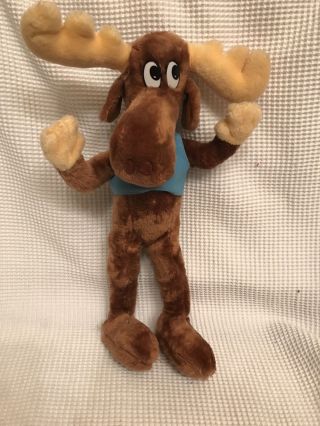 Vintage Bullwinkle Plush Mighty Star Blue Vest Red B Posable Stuffed 1985 2