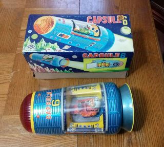 1962 Modern Toys Space Capsule 6 Tin Litho Battery Operated Toy Space Ship