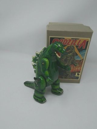 Godzilla Mechanical Walking Billiken Japan Wind - Up Green Tin Toy 7 - Inch