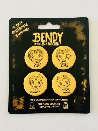 Pax West Bendy And The Ink Machine Collectible Emotion 4 Pack Button Pin Set