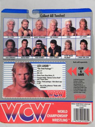 Galoob Toys WCW Lex Luger Wrestling blue trunks MOC U.  S.  card 2