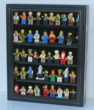 Minifigure Display Case Wall Cabinet Shadow Box,  Solid Wood,  Lg - Cn30 - Bla