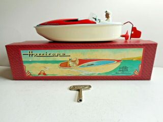 Mfz Western Germany Hurricane Tin Wind Up Toy Spead Boat 1950s 60s