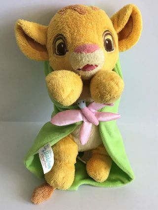 Disney Babies Lion King Simba 11 " Plush Lion Cub With Green Leaf Blanket