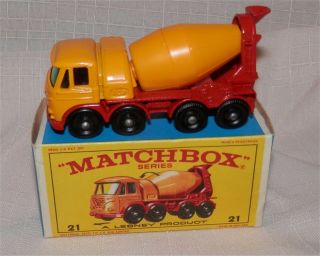 1960s.  Matchbox.  Lesney.  21 Foden Cement Mixer,  Bpw.  Jn " E " Type Box.  Concrete