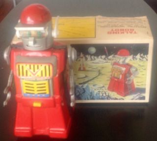 Vintage TALKING ROBOT,  BOX YONEZAWA 1960s Japan SPACE TIN BATTERY OPERATED 2
