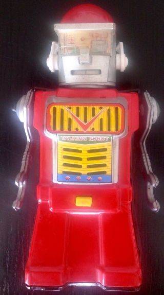 Vintage TALKING ROBOT,  BOX YONEZAWA 1960s Japan SPACE TIN BATTERY OPERATED 3